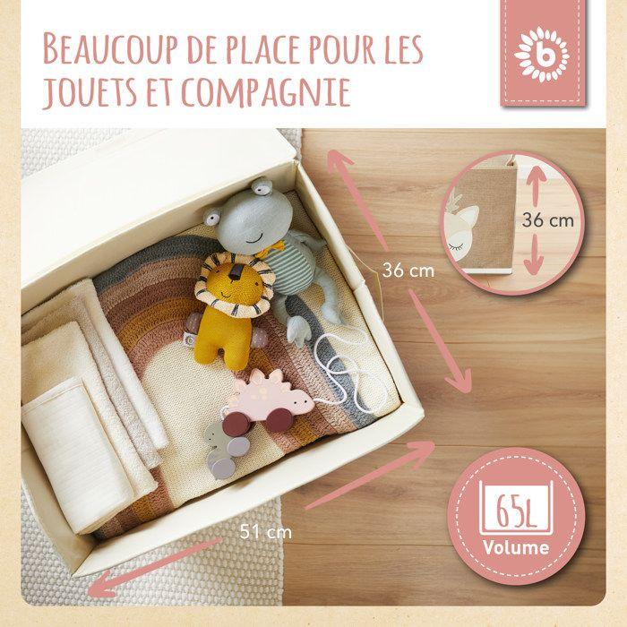 Bieco boîte de rangement avec couvercle motif chevreuil ella - environ 65 l - 36x36x51 cm - coffre à jouets pliable pour enfants