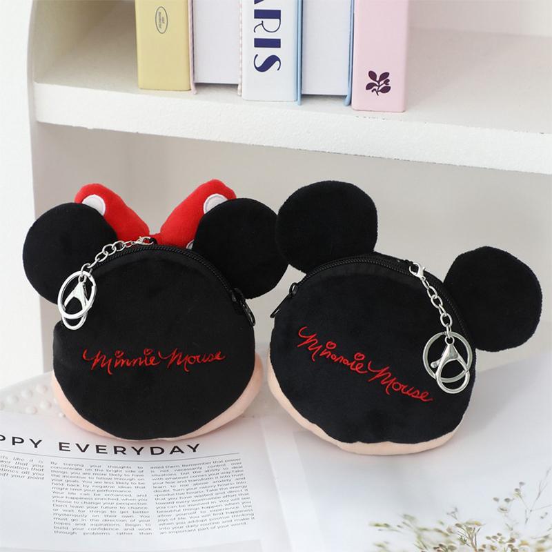 Disney Cartoon Plush Mini Makeup Bag Mickey and Minnie Cartoon Headphones Bag Card Case Girl's Keychain Bag Pendant Wallet