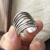 925 Sterling Silver Rings For Women Geometric Fine Jewelry Finger Adjustable Wide Interlines Ring For Party Birthday Gift