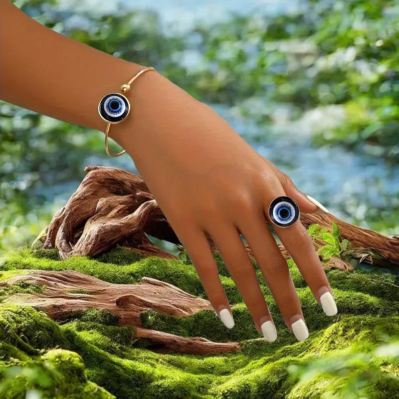 Two-piece Devil's Eye Bracelet Ring Set