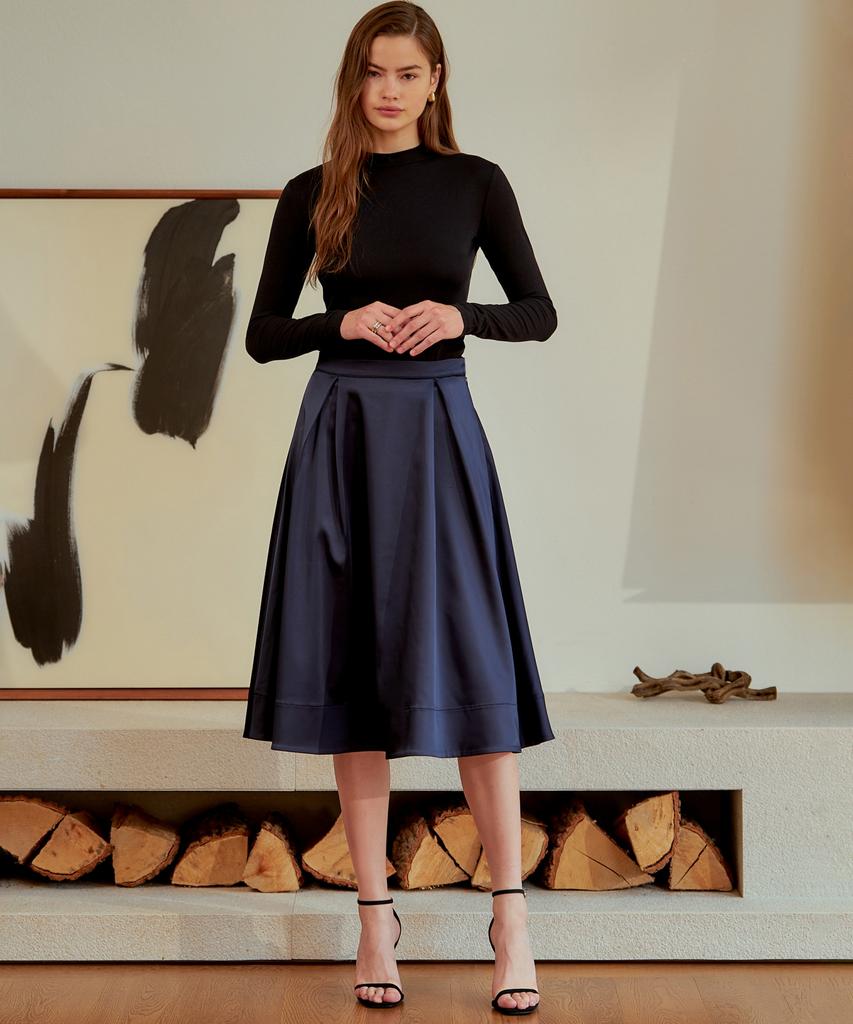 Retour Deux Vingt Quatre Liv Flare Midi Skirt (Navy)