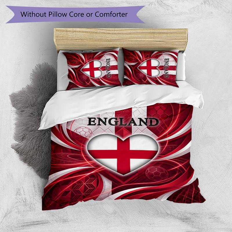 Set Biancheria da Letto Stampata Calcio Inghilterra 3 Pezzi Copriletto Traspirante Accogliente come Regalo per la Casa Nuova o per le Feste