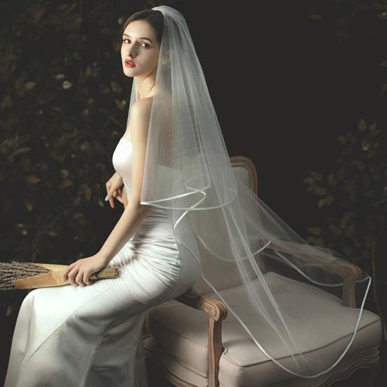 Double Layers Bridal Veil with Anti-slip Comb Satin Edge Elegant Wedding Bachelorette Party Long Tulle Veil Hair Accessories