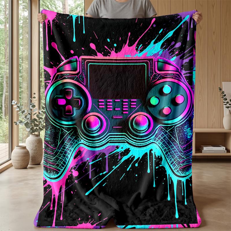 Neon Game Controller Art Theme Blanket Lightweight Warm Flannel Blanket Decorative Throw Blanket for Home Decoration