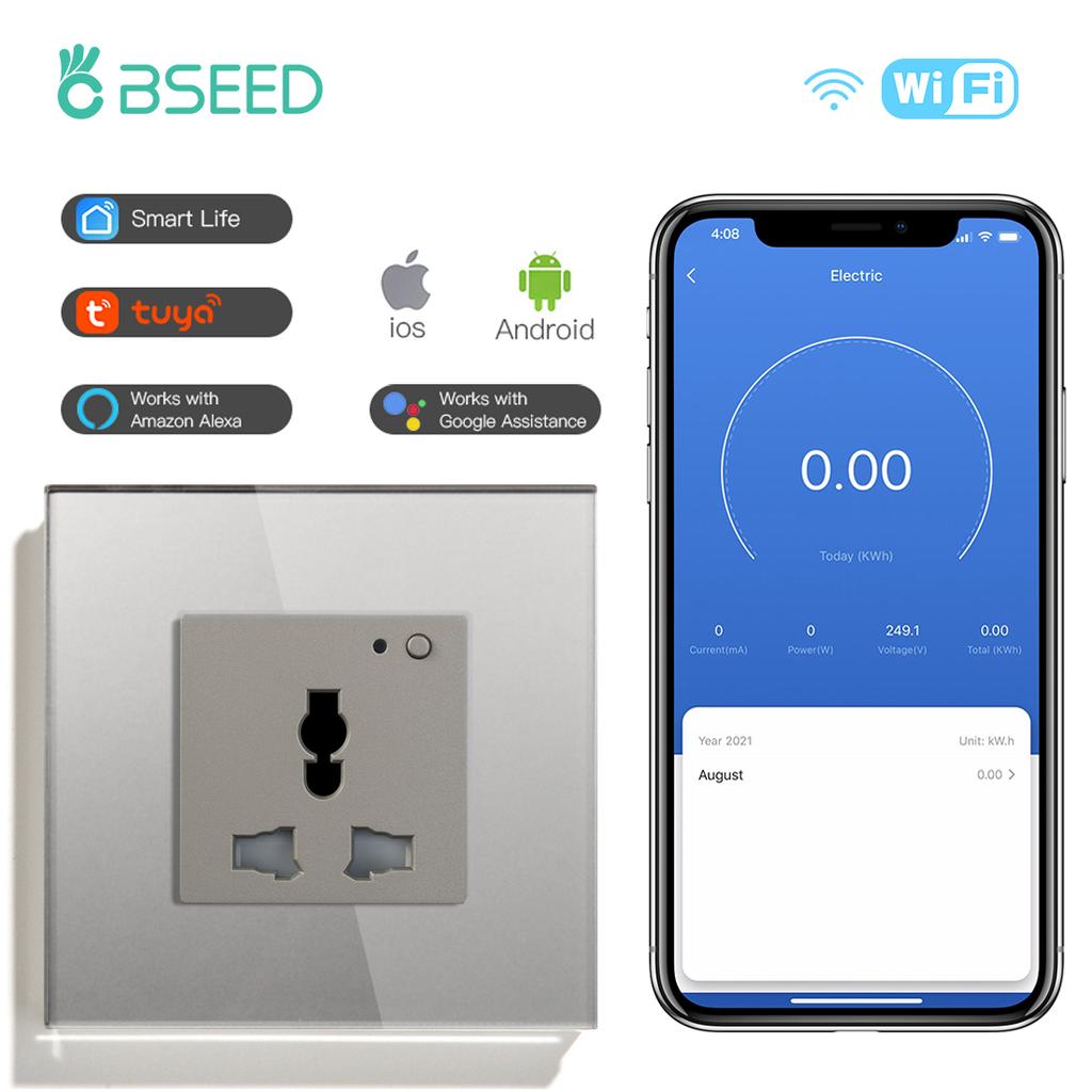 BSEED Wifi Multi-Function Socket Smart Universal Power Socket Wall Electric Socket Tuya Smart Life Google Alexa Voice Control
