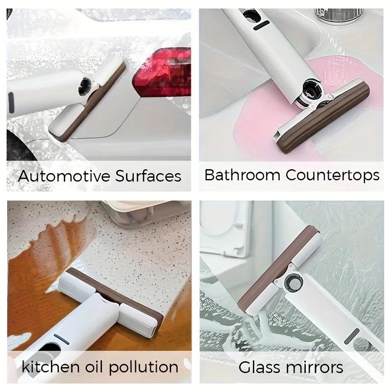 Mini Mop Portable Self-Squeeze Short Mop Lazy Hand Wash-Free Strong Absorbent Mop Wet and Dry Use Bathroom Desktop Glass