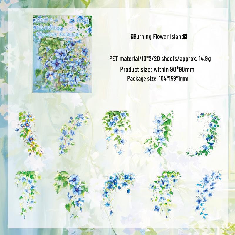 ZABC Summer Series White Ink PET Sticker Pack - 20 Floral & Vine Scenery Sheets in 6 Styles