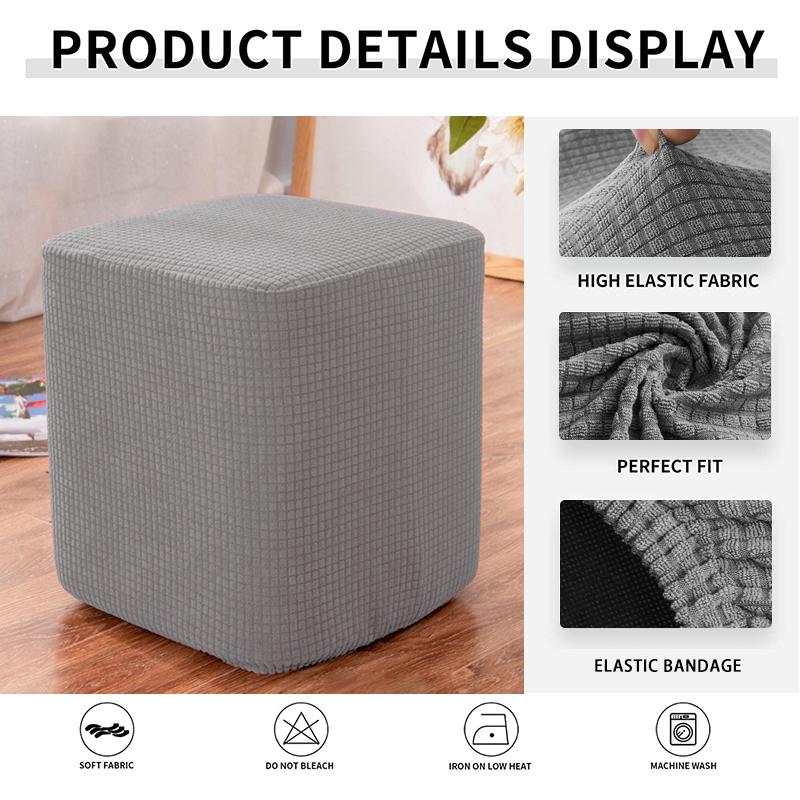 Square Ottoman Cover Stretch Ottoman Slipcover Furniture Protector Folding Storage Footrest Stool Soft Cover With Elastic Bottom