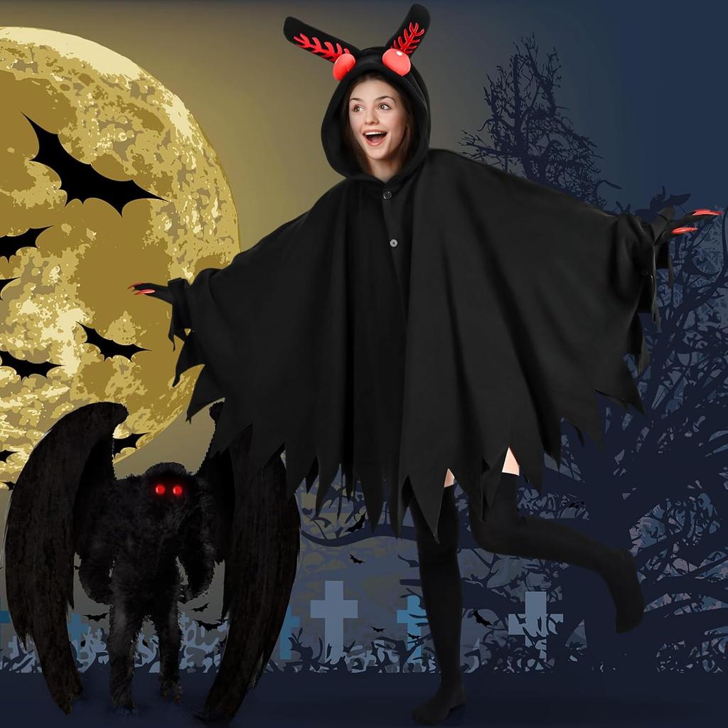 Anime Black Mothman Cloak Costume Horrible Moth Cartoon Cape Halloween Costume Party Outfits For Adult