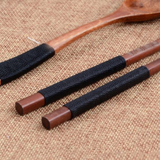 Portable Travel Chinese Style Wood Chopsticks Spoon Fork with Storage Pouch