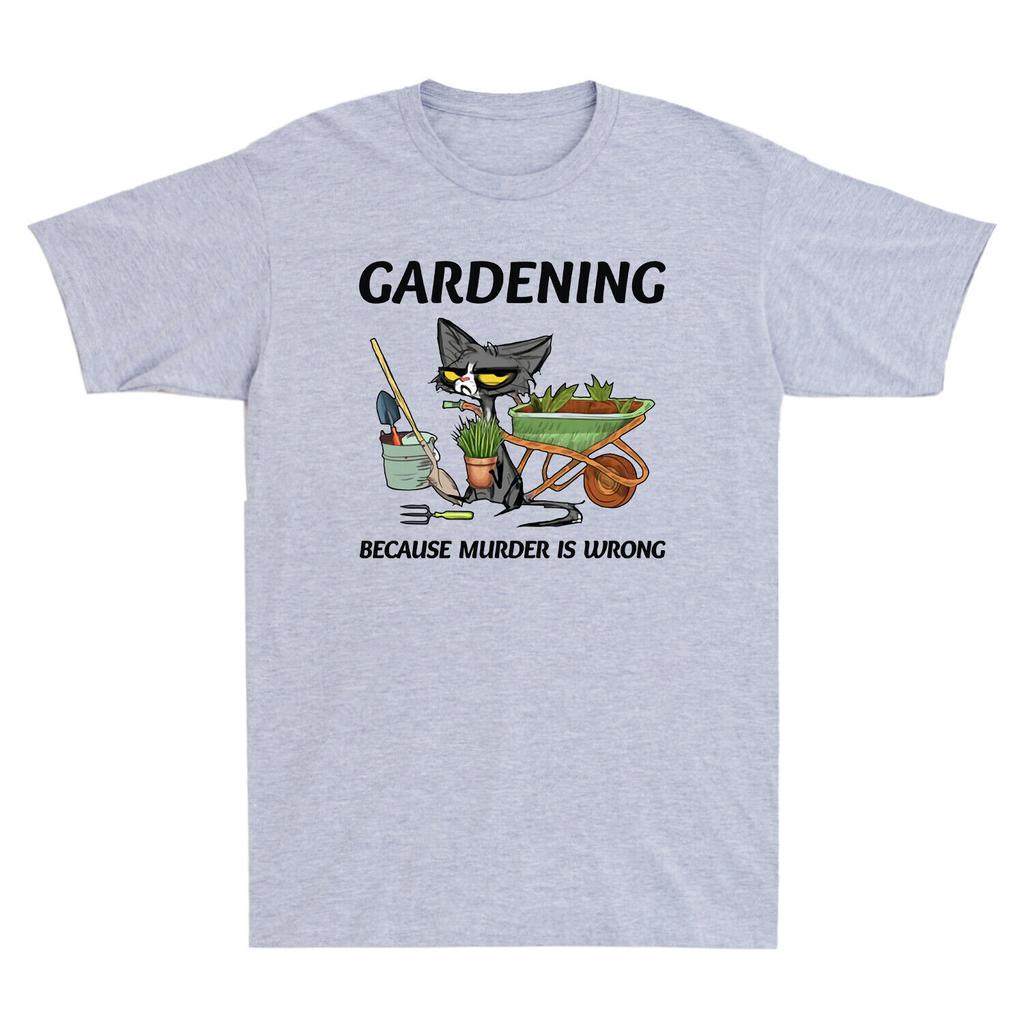 Black Cat Gardening Because Murder Is Wrong Funny Black Cat Lovers Unisexs Tshirt