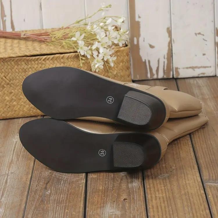 Women's Boots 2025 High Quality Slip On Ladies Shoes On Sale Winter Pointed Toe Solid Mid-Calf Chunky Heels Zapatillas De Mujer