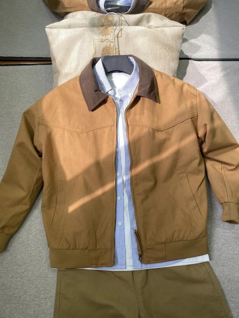 Khaki Couple Tooling Jacket Men's Spring and Autumn Trend Brand American Retro Lapel Front Shoulder Detroit Top