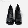 Fashion High Heeled Women's Sandals Square Toe Marie Janes Woman Shoes 2025 New Summer Shallow Chunky Elegant Dress Pumps Leather Mujer