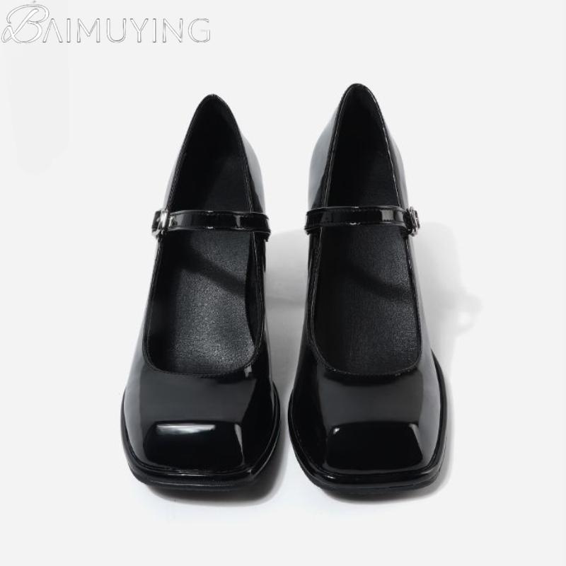Fashion High Heeled Women's Sandals Square Toe Marie Janes Woman Shoes 2025 New Summer Shallow Chunky Elegant Dress Pumps Leather Mujer