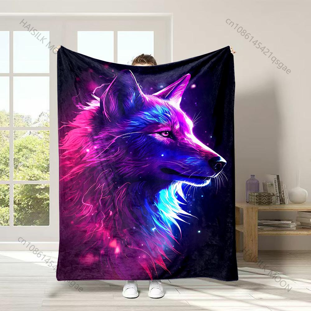 

1PC Vibrant colorful wolf Print Adult Children Warm Blankets Home Travel Car Soft and Comfortable Suitable for all seasons 75x100cm