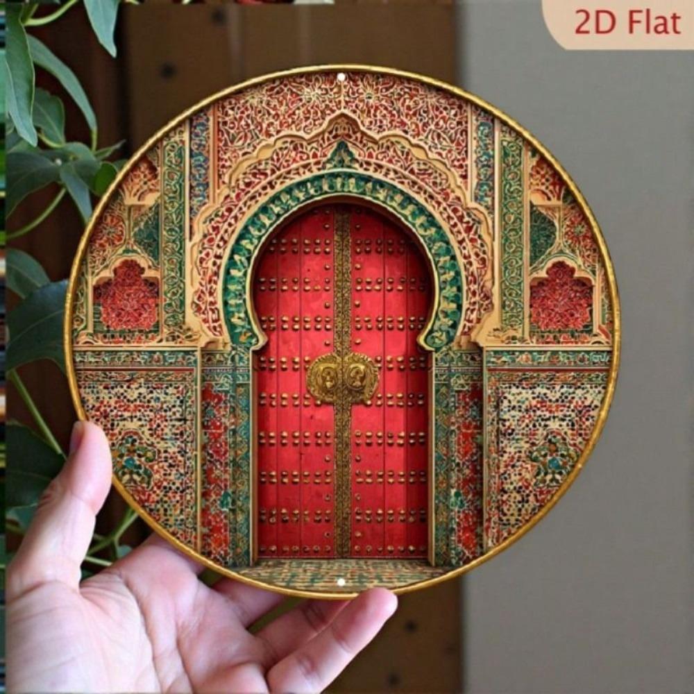 Metal Wall Art Moroccan Arabian Geometric Aluminum Poster 8x8 Inch Waterproof for Living Room