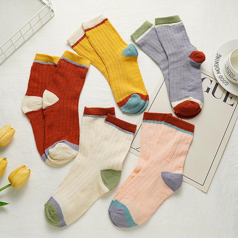 5 Pairs Women's Korean Harajuku Style Breathable Socks Mid-tube Colorful Socks