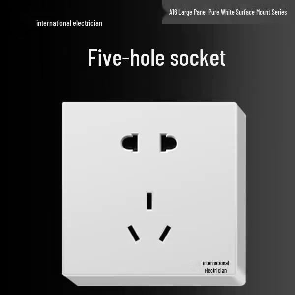 Priză electrică ultra-subțire de 16A cu montaj aparent cu panou de perete cu cinci găuri pentru uz casnic și pentru aparat de aer condiționat