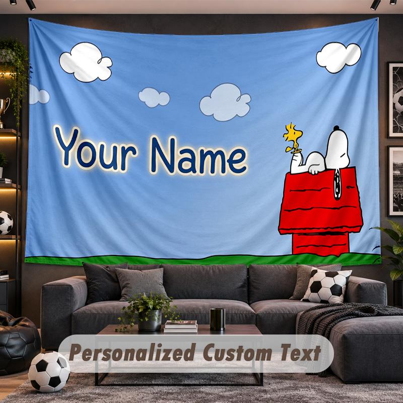 Snoopy Peanuts Personalized Tapestry Support Custom Name, Wall Art Home Decoration