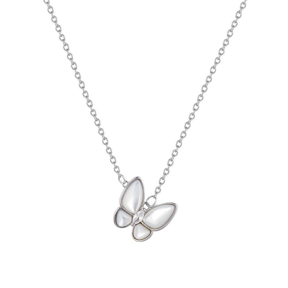 Bao J Fan J Natural Fritillary Gourd Butterfly Clover Necklace Versatile Clavicle Chain