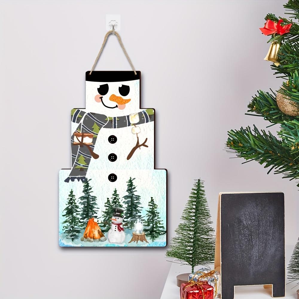 1pc Creative Wooden Hanging Sign with Christmas Snowman for Home Party Wall Decor