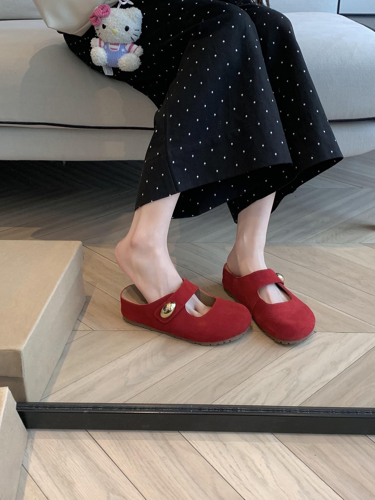 

Grape mother studiolee height increased by 5cm~ small golden bean round head soft cute Mary Jane Boken half slippers female summer 40 красный