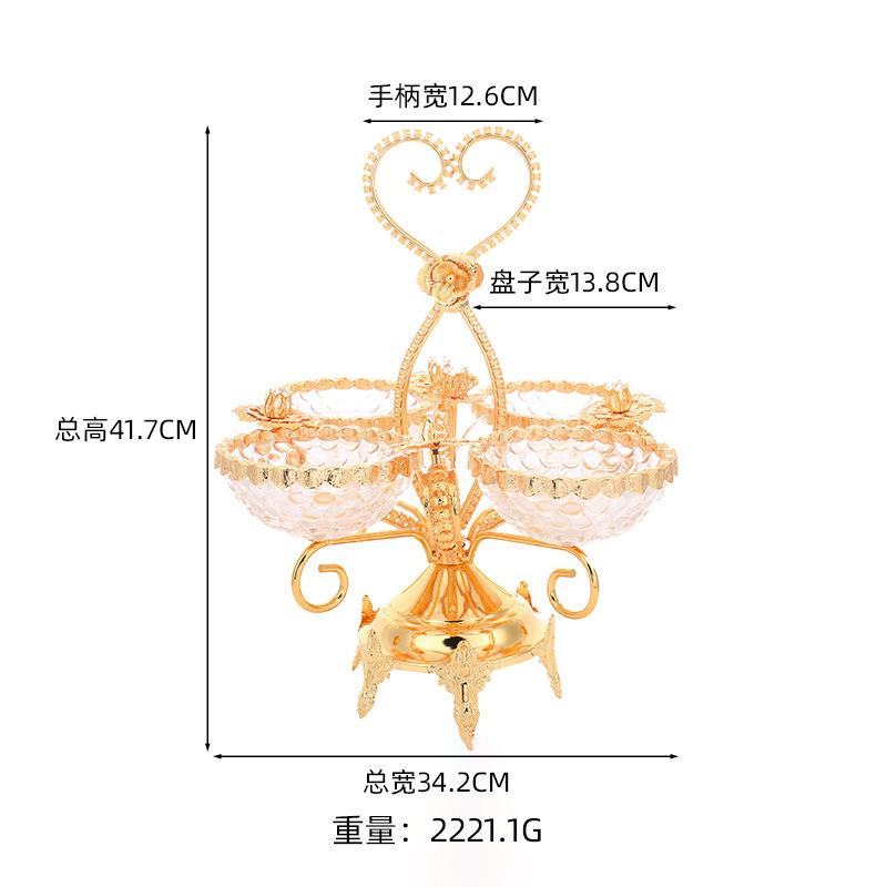 Golden flower decoration rotating fruit plate light luxury high-end glass nut snack fruit plate portable fruit plate crafts