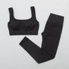 Women's Solid Color Seamless Ribbed Sports Bra and High Elastic Yoga Set