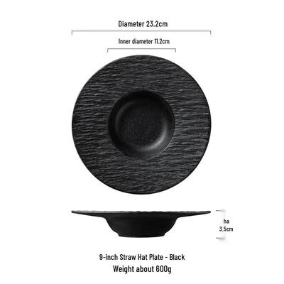 Qinkai 9-inch Dark Black Stone Pattern Ceramic Deep Plate