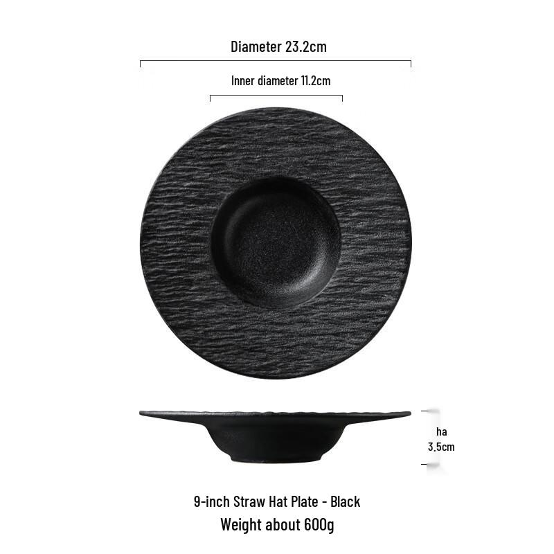 Qinkai 9-inch Dark Black Stone Pattern Ceramic Deep Plate
