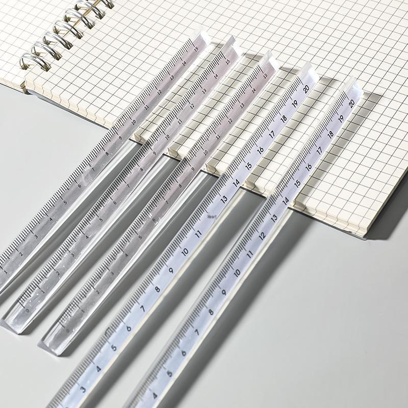 Muji-Style Multifunctional Transparent Triangular Ruler 15cm - 3D Scale & Straight Edge for Students