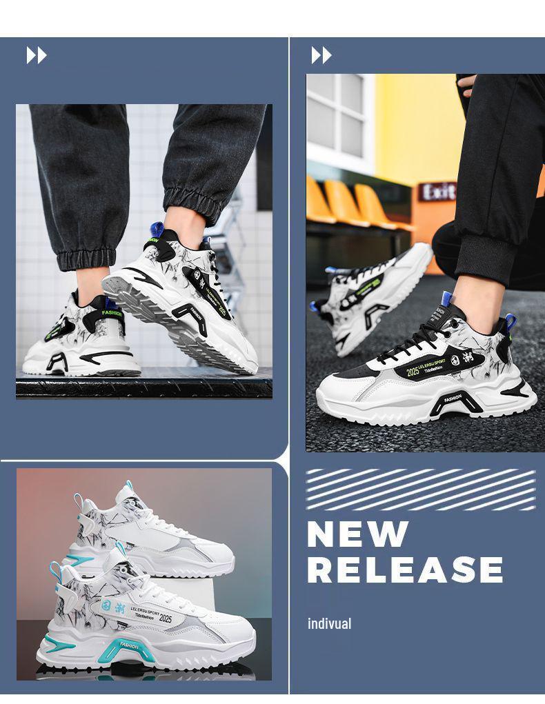 Autumn Men's High-Top White Fashion Sports Shoes - Trendy Running Casual Dad Shoes