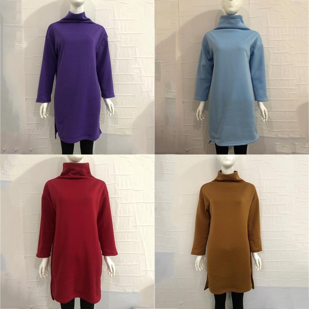 Rahat Yüksek Yaka Tasarımlı ve Yırtmaçlı Hemli Kadın Kışlık Uzun Sweatshirtler