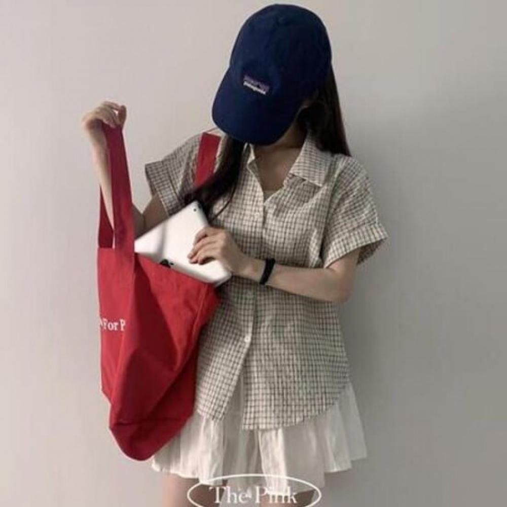 The Pink Men Overfit Check Roll Up Short Sleeve Shirt