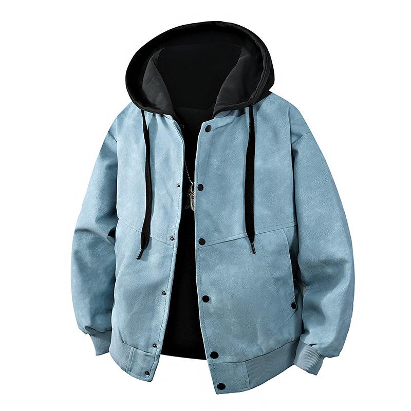 Spring and Autumn New Hooded Fake Two-piece Men's Leather Jacket Men's Cycling Bike Leather Jacket Men's American Men's Leather Jacket