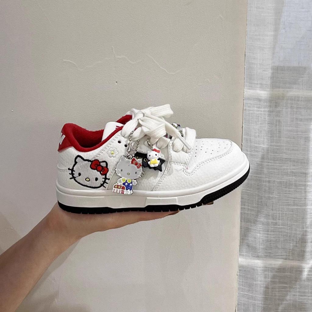 2026 Spring Korean Style Girls' Cartoon KT Cat Low-Top White Sneakers - Versatile Sports & Training Shoes