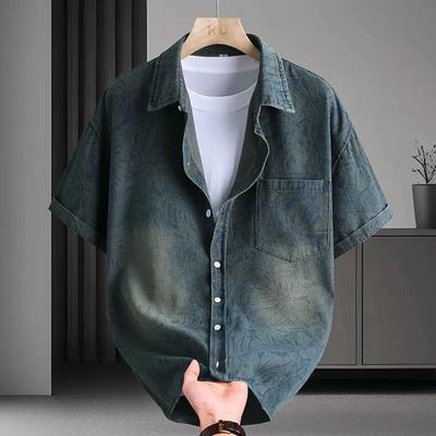 Camisa Retro de Brim de Manga Curta para Meninos no Verão Camisa Fina e Solta com Design Texturizado Top Versátil