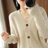 Women's Pure Wool Solid Color Cashmere Cardigan Sweater - V Neck Autumn/Winter Knitwear