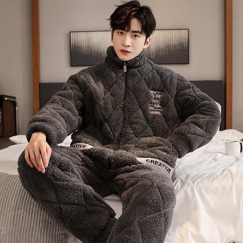 Men's Three-Layer Thickened Cotton Winter Pajamas - Warm, Simple, Luxury, and Suitable for Indoors and Outdoors.