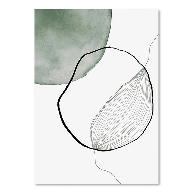 Abstrakt linje Figur Gröna löv Affisch Modern Väggkonst Dukmålning Nordisk Minimalistisk Bildtryck Hem Vardagsrum Inredning