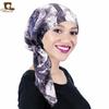 Satin Printed Headscarf Cap, Elastic Band Headband Cap, Strap Pirate Cap, Hair Care Cap JDTC