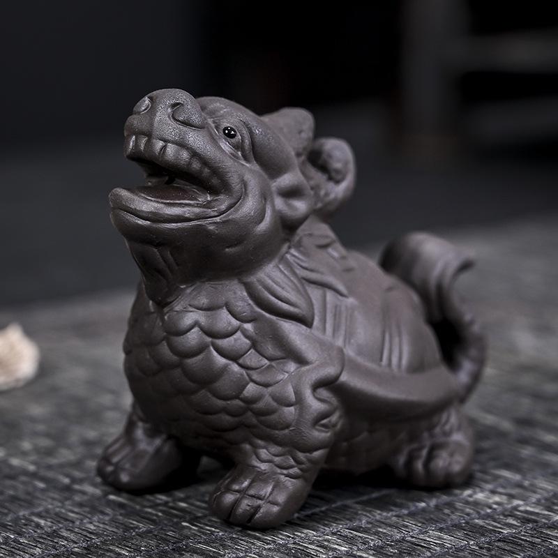 Pixiu Purple Clay Tea Pet: Dragon's Nine Sons Tea Set Accessory for Wealth and Tea Ceremony Cultivation