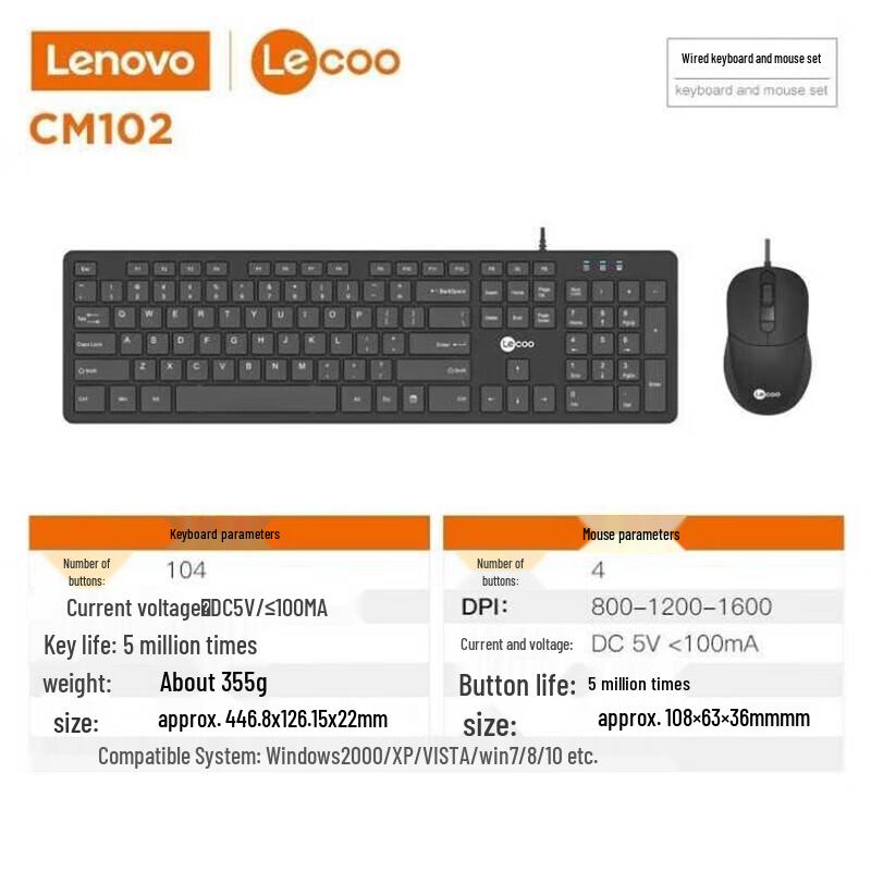 Lenovo CM102 Wired Keyboard & Mouse Combo