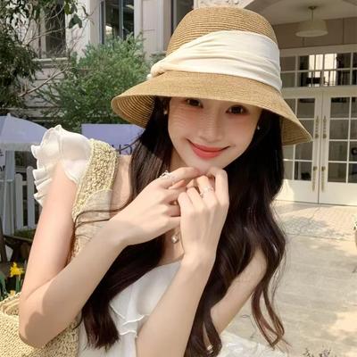 Sombrero de paja de ala ancha suave literario y artístico para mujer, moda de verano, viaje, plegable, protector solar de playa, sombrero de cubo