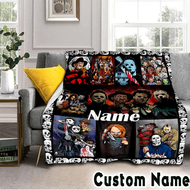 Custom NameClown Horror Blanket Flannel Throw for Sofa, Indoor, Camping, Living Room, Office, Chair, And Bed Soft Birthday Christmas Gift