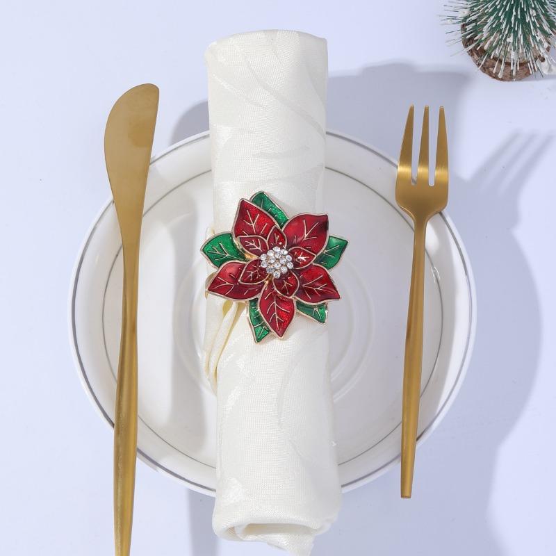 European and American Christmas Hotel Dining Table Set Table Hand Painted Rose Red Flower Napkin Ring Napkin Buckle Towel Ring
