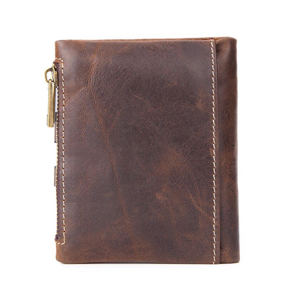 Leather Men's Wallet Short Retro Clutch Double Zipper Buckle Change Bag Multifunctional Wallet