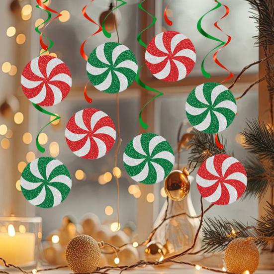 Christmas Candy Hanging Swirls Glitter Green Red White Candies Garland Banners Christmas Party Ceiling Streamer for Baby Shower Birthday Wedding Decor