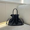 2026 New Style Woven Drawstring Blessing Bag Genuine Leather Women's Portable Diagonal Straddle Dual-purpose Lazy Wind Garbage Underarm